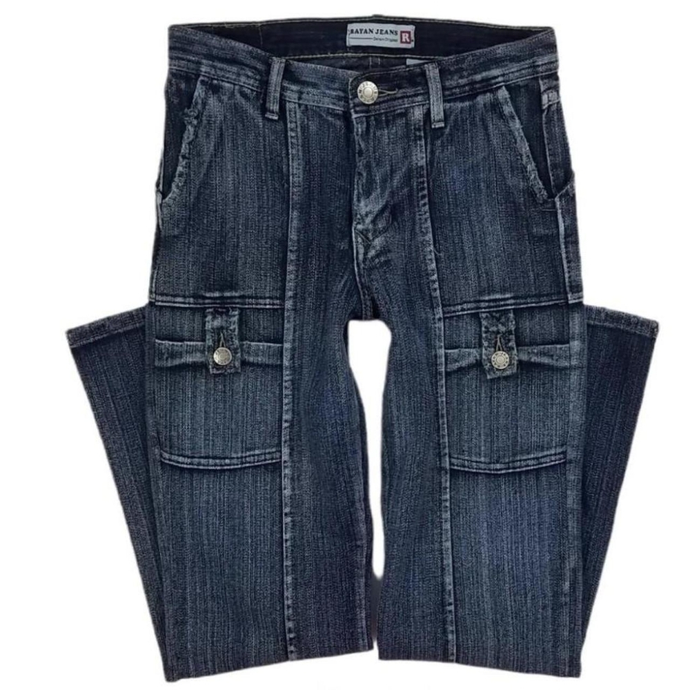 Rayan Jean's (Vintage y2k Mid Rise Straight Leg Multi Pocket Distressed Blue Den